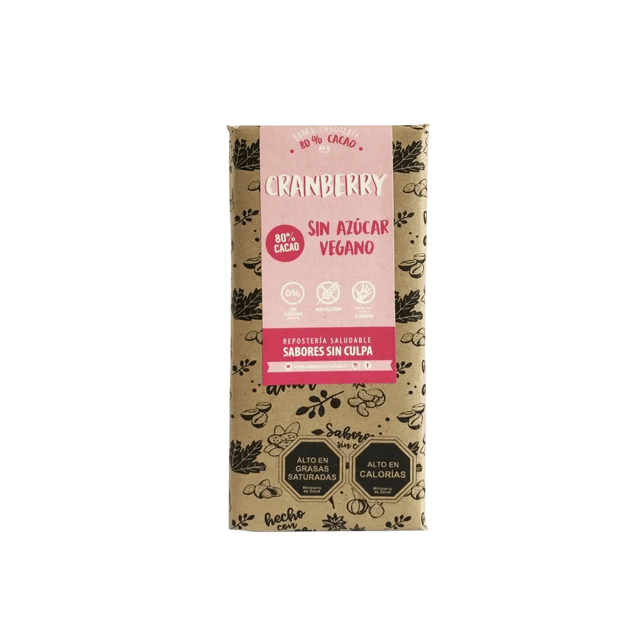Chocolate 80% Cacao Cranberries 80g- Sabores sin Culpa